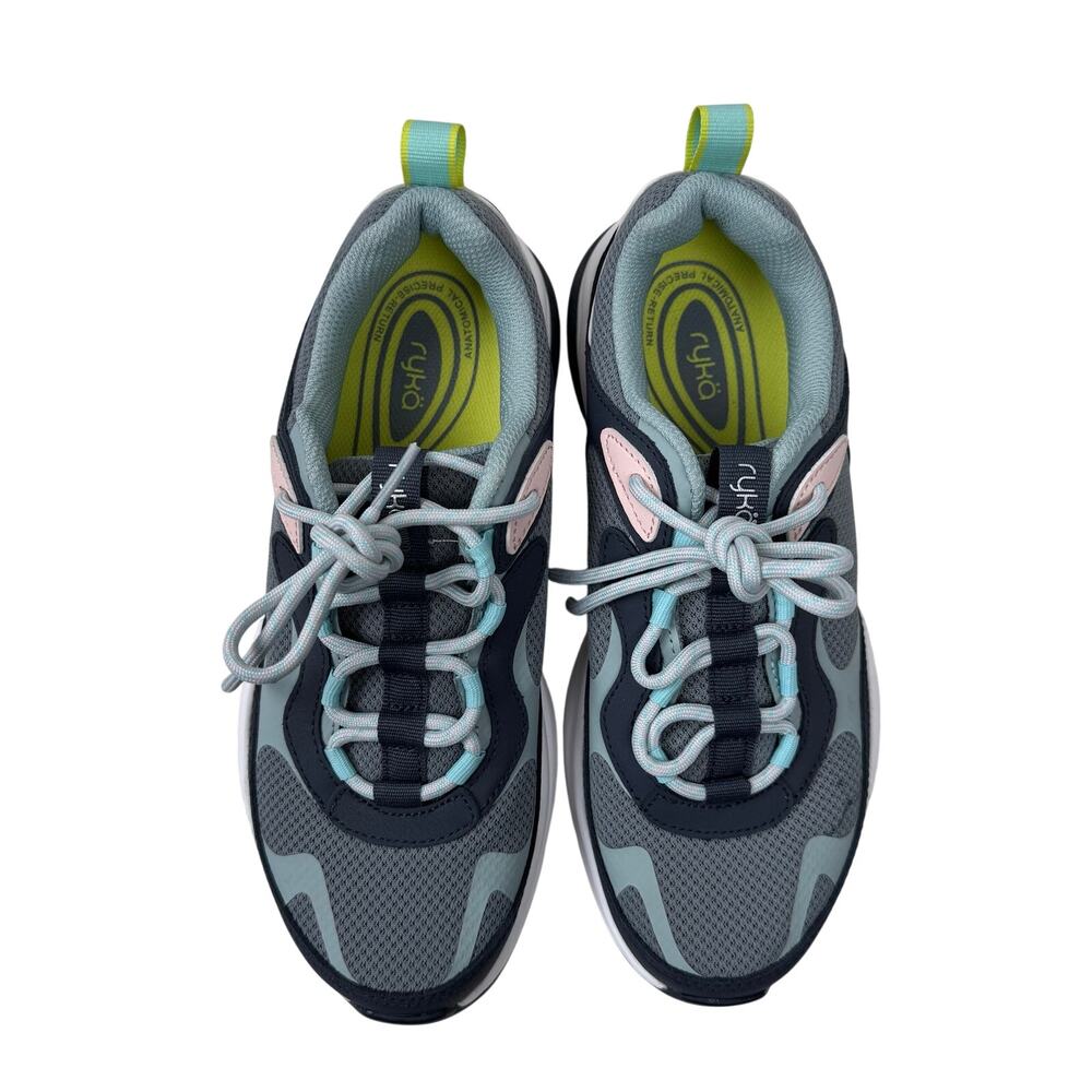 Ryka Women Norikio Grey Blue Supportive Breathable Mesh Walking Sneaker Size 7.5